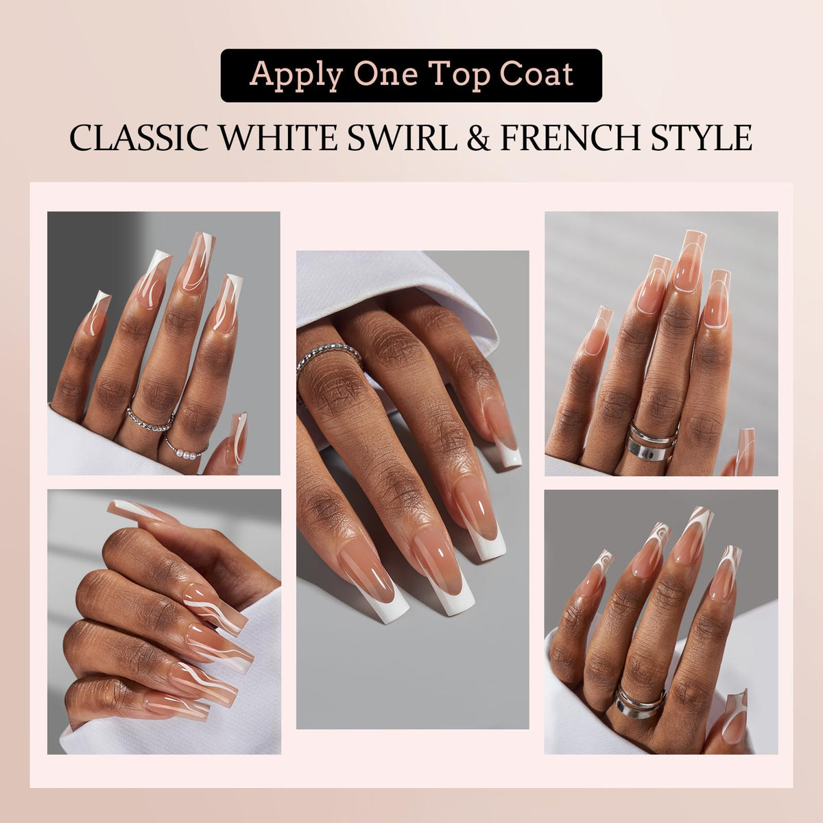 BTArtbox French Tip Press-On Nails, Short Coffin Soft Gel Nail Tips