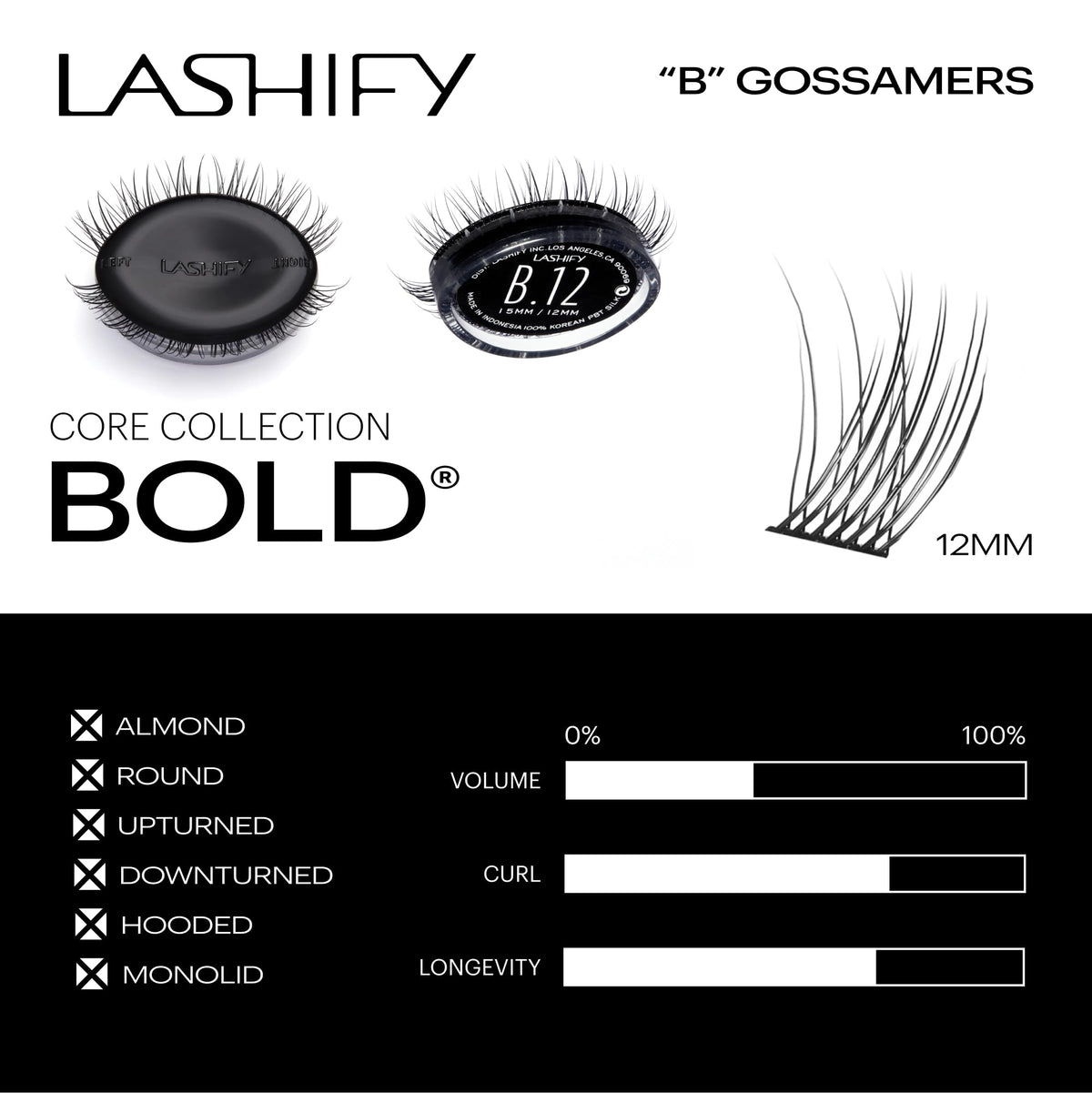 Lashify Bold Gossamer DIY Eyelash Extensions Refill, Black