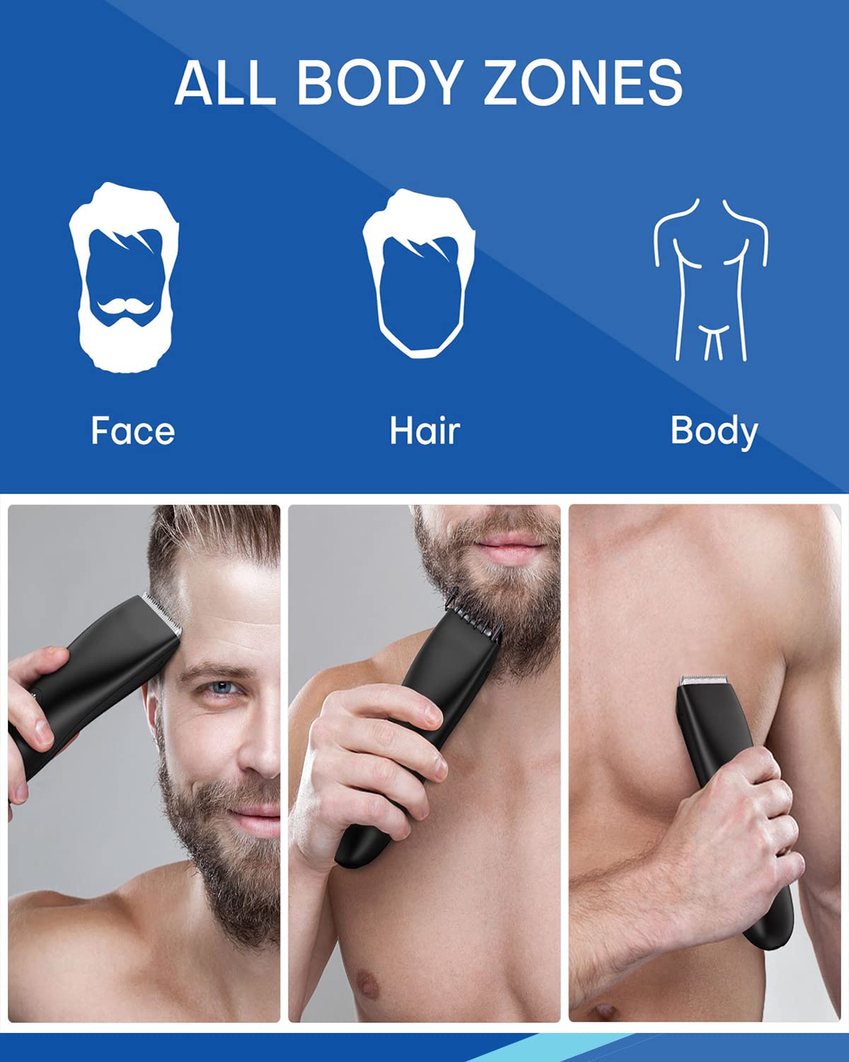 Men's Waterproof Wet & Dry Body Trimmer for Groin & Pubic Hair - Black