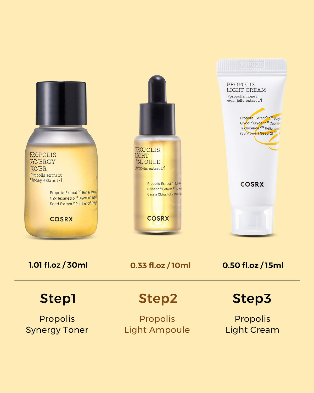 COSRX Honey Glow Kit Propolis Toner Ampoule Cream Travel Size Set