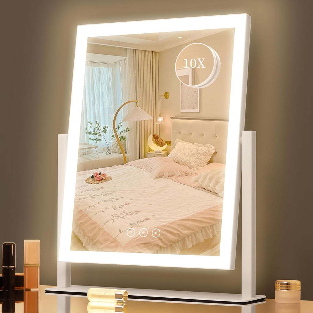 Lighted Vanity Makeup Mirror with 3 Color Modes, Dimmable, 360° Rotation