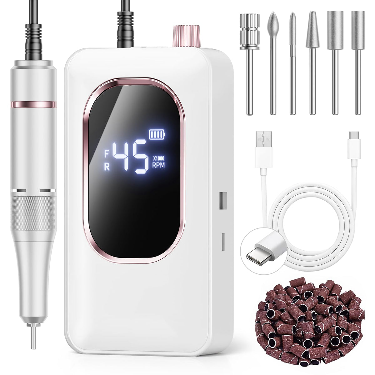 Hoxida Professional Electric Nail Drill 45000RPM Rechargeable Nail File Kit