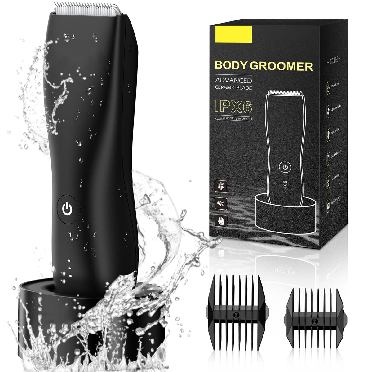 Men's Waterproof Wet & Dry Body Trimmer for Groin & Pubic Hair - Black