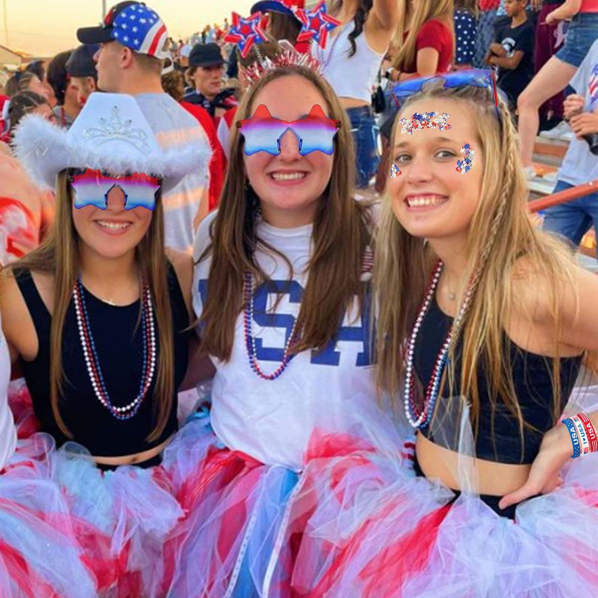 Mysense 4th of July Patriotic Accessories Set with Sunglasses, Jewelry and Glitter