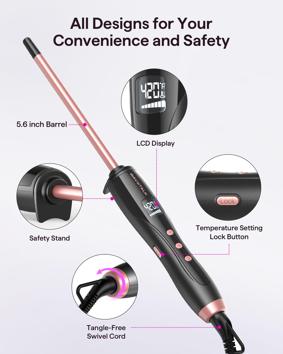 Wavytalk 3/8 Inch Small Curling Iron with Ceramic Barrel