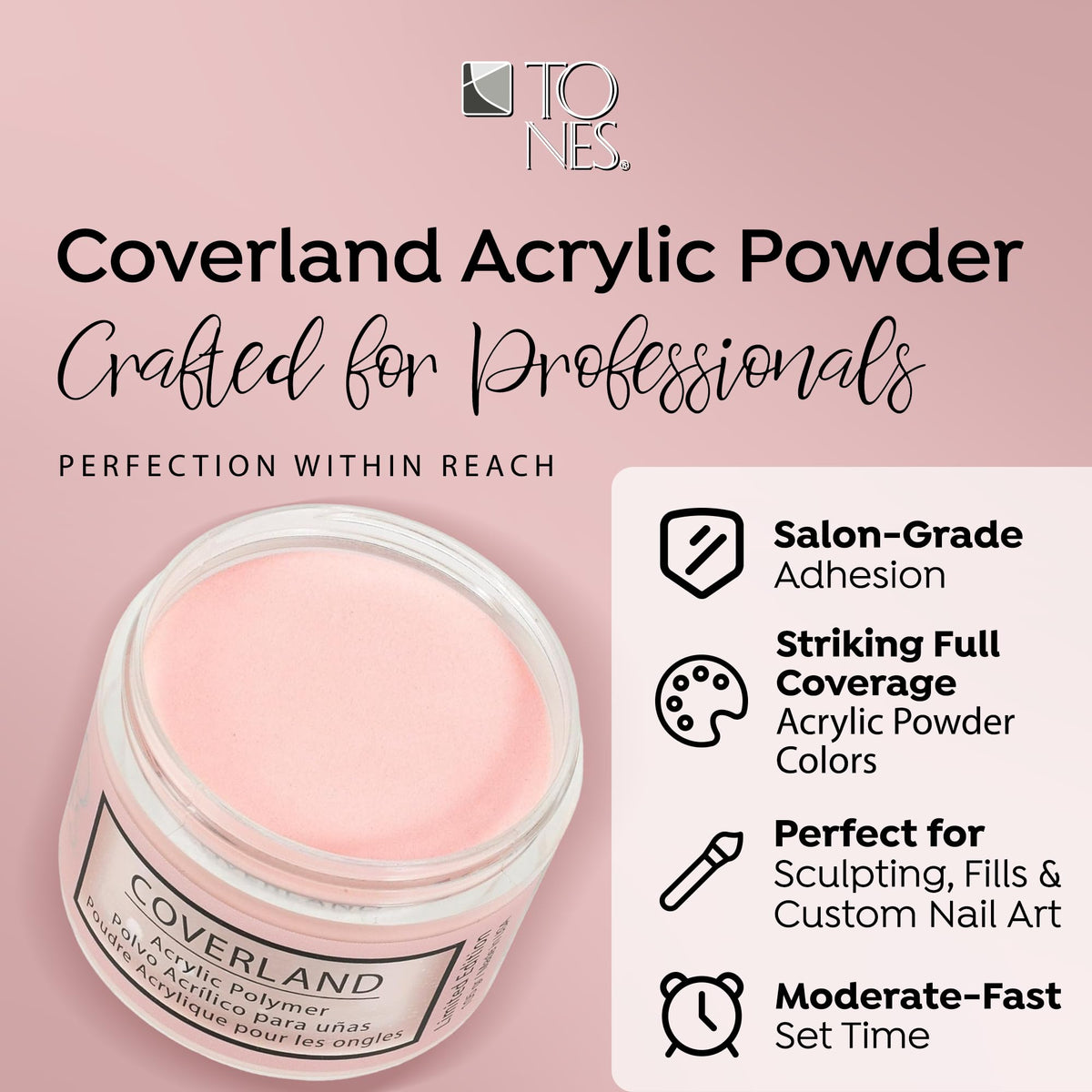 TONES Coverland Acrylic Nail Powder, Professional Bubble-Free Formula