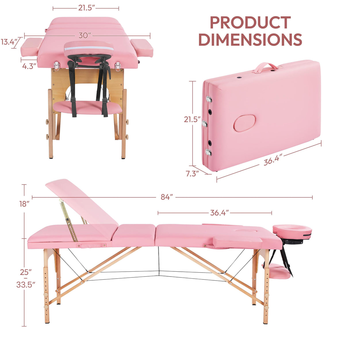 Topeakmart 3-Section Folding Massage Bed with Adjustable Backrest
