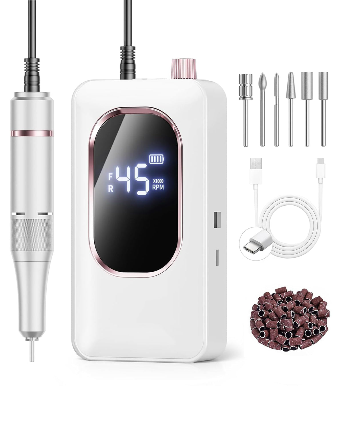 Hoxida Professional Electric Nail Drill 45000RPM Rechargeable Nail File Kit