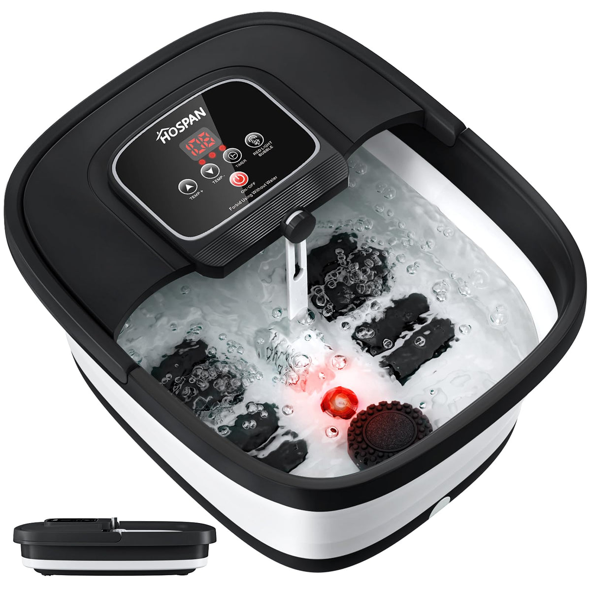 HOSPAN Collapsible Foot Spa with Heat, Bubbles, Red Light and Shiatsu Massage
