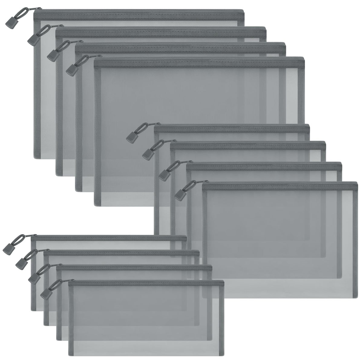12-Piece Zipper Nylon Mesh Pouches, Clear Multipurpose Storage Bags
