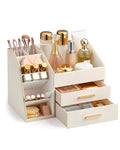 Lolalet PU Leather Makeup Organizer with Drawers, 3-Layer Cosmetic Storage