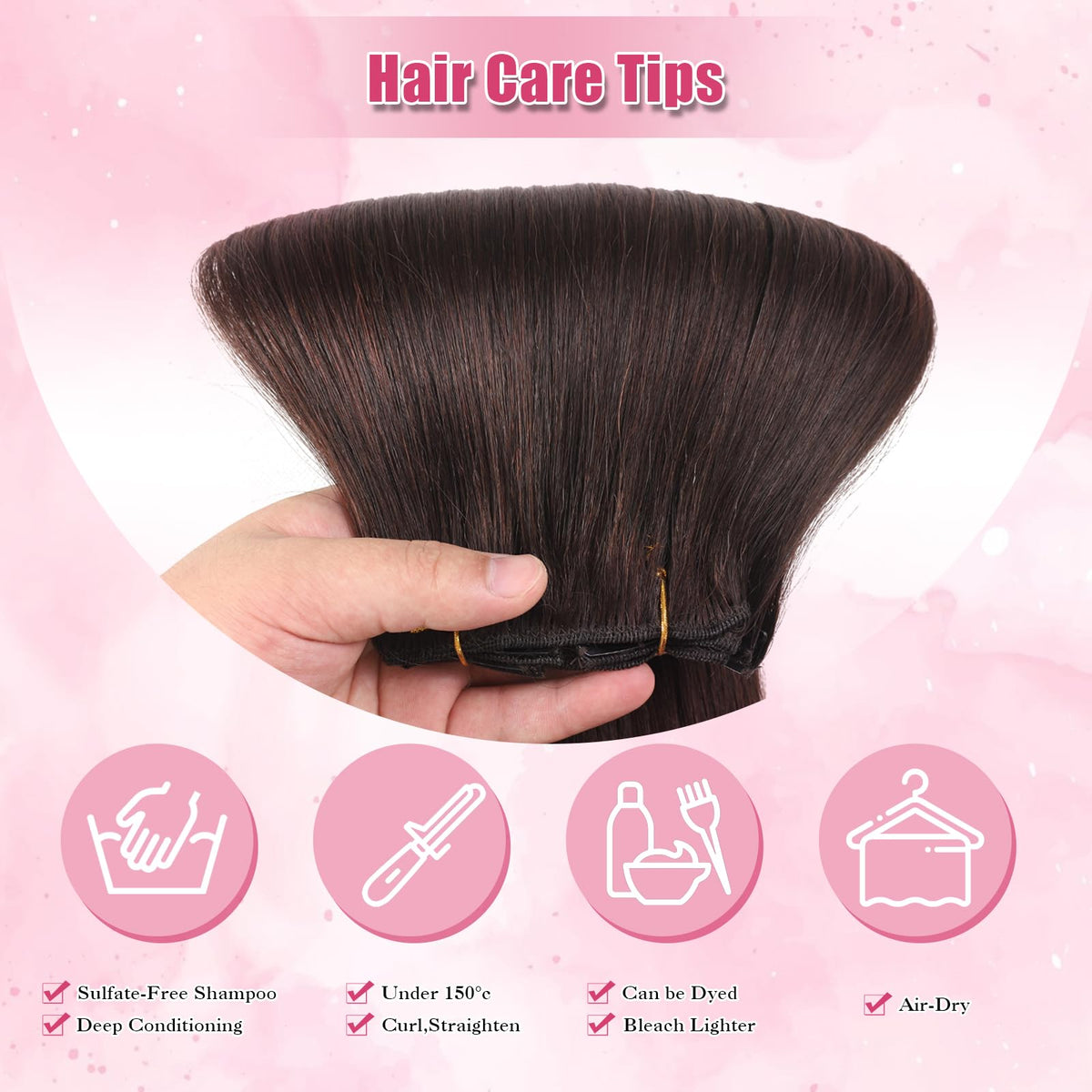 100% Remy Human Hair Clip-In Extensions, 120g, 7-Piece Set