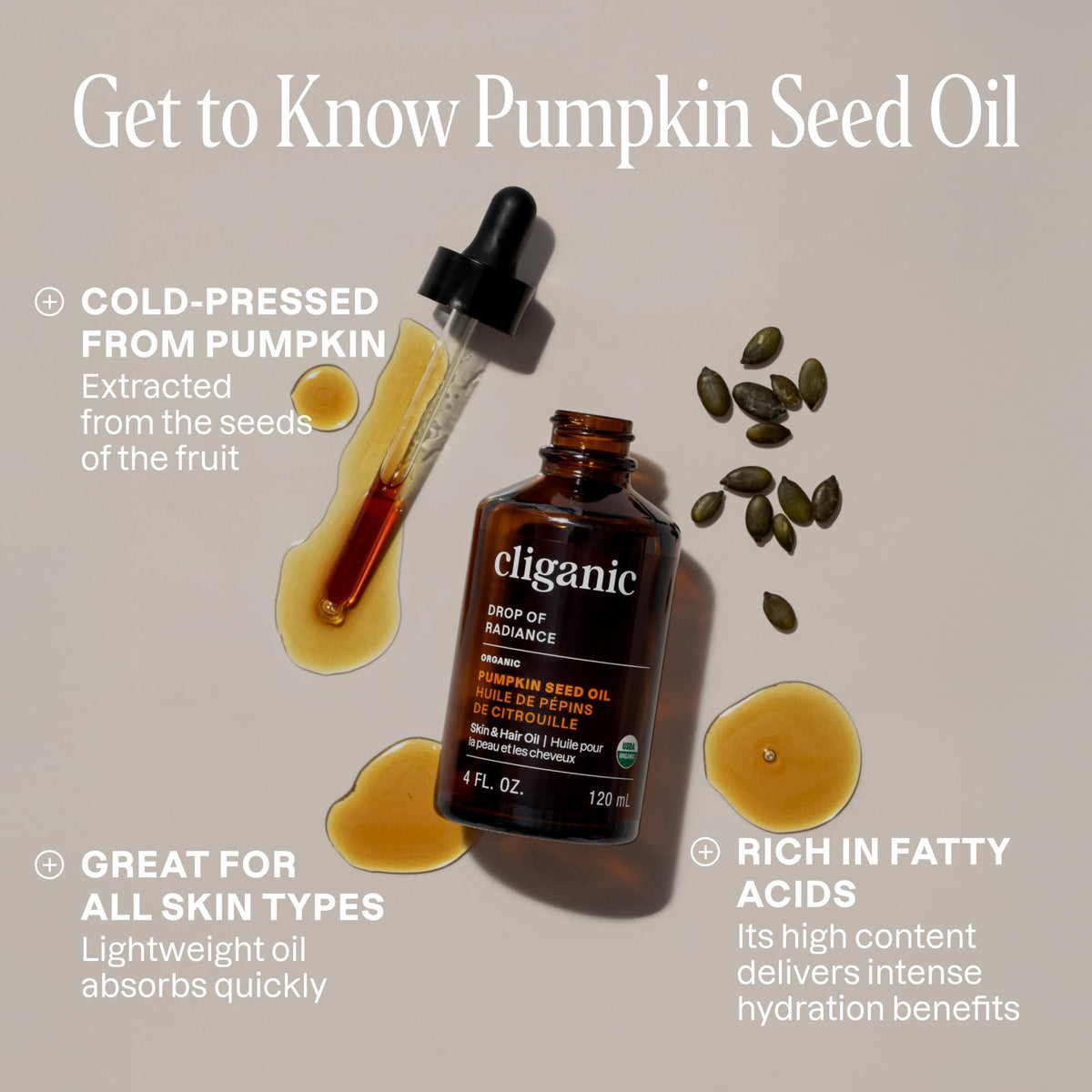 Cliganic Organic Pumpkin Seed Oil, 100% Pure Cold-Pressed