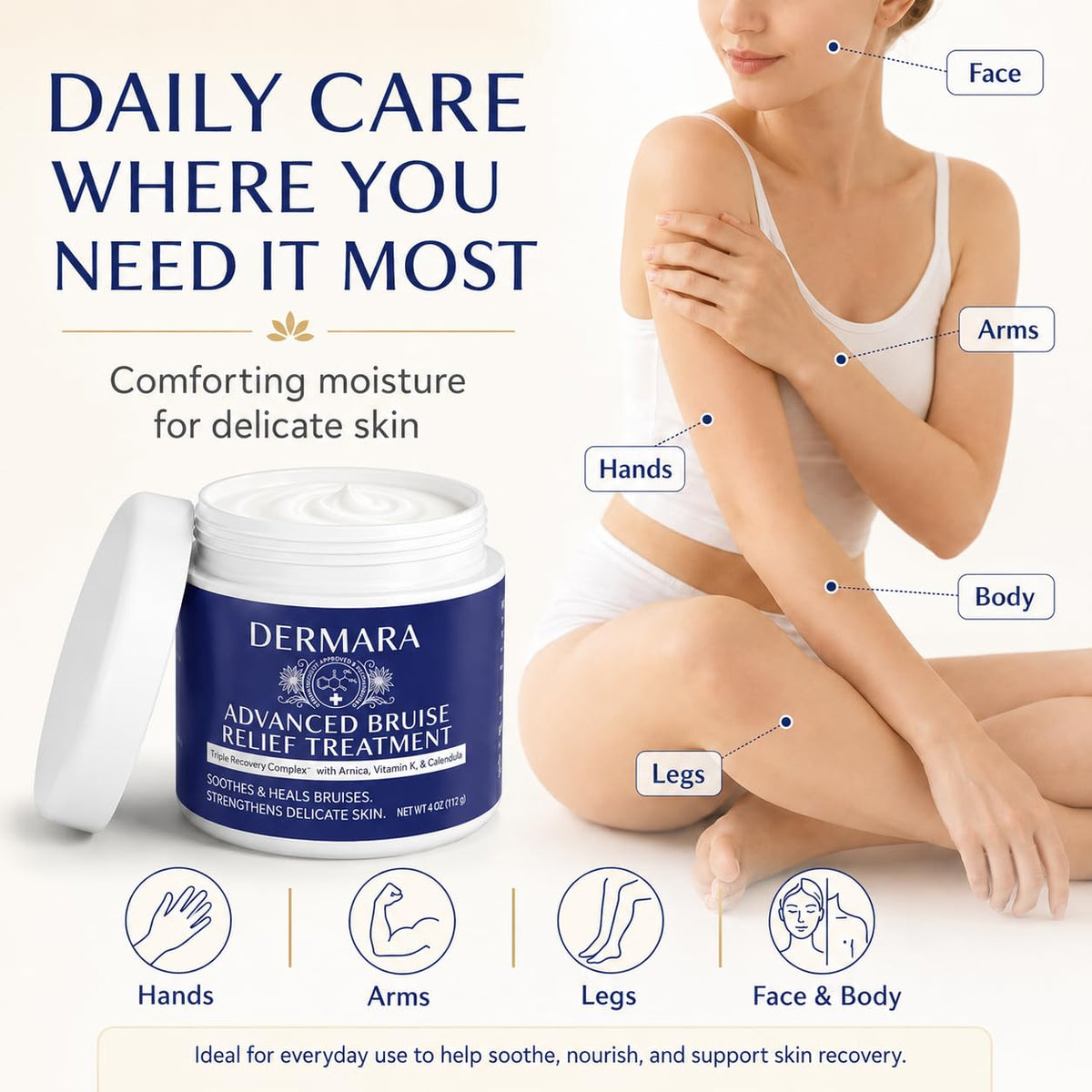 Dermara Bruise Cream with Arnica and Vitamins K, C & E, 4 Oz