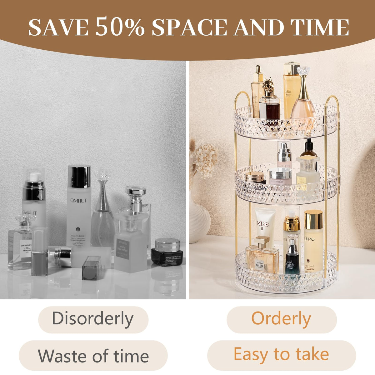 Rotating Makeup and Skincare Organizer with 360° Spin