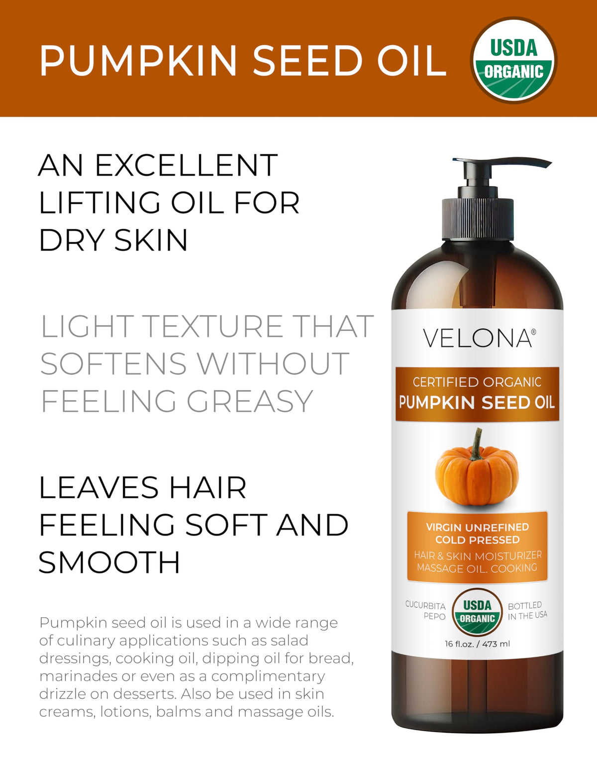 Velona USDA Certified Organic Pumpkin Seed Oil, 32 fl oz