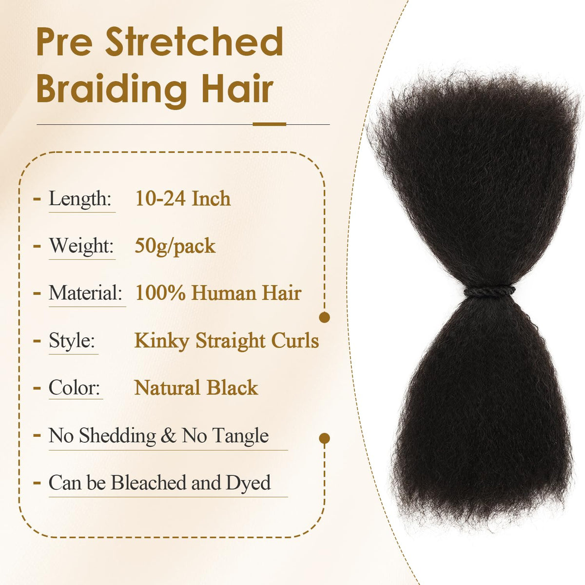 DAIXI 1B Pre-Stretched Afro Kinky Human Hair Braiding Extensions