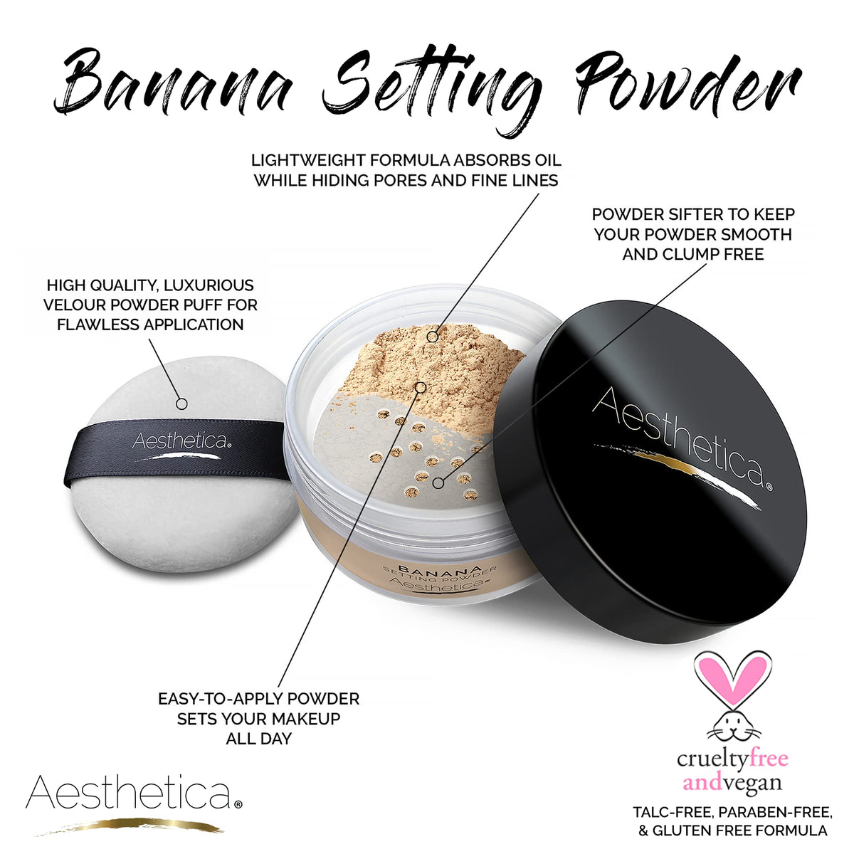 Aesthetica Banana Loose Setting Powder with Velour Puff
