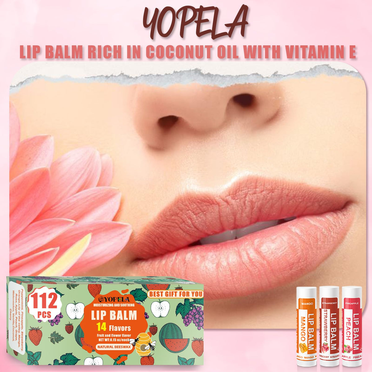 YOPELA Natural Lip Balm with Coconut Oil & Vitamin E