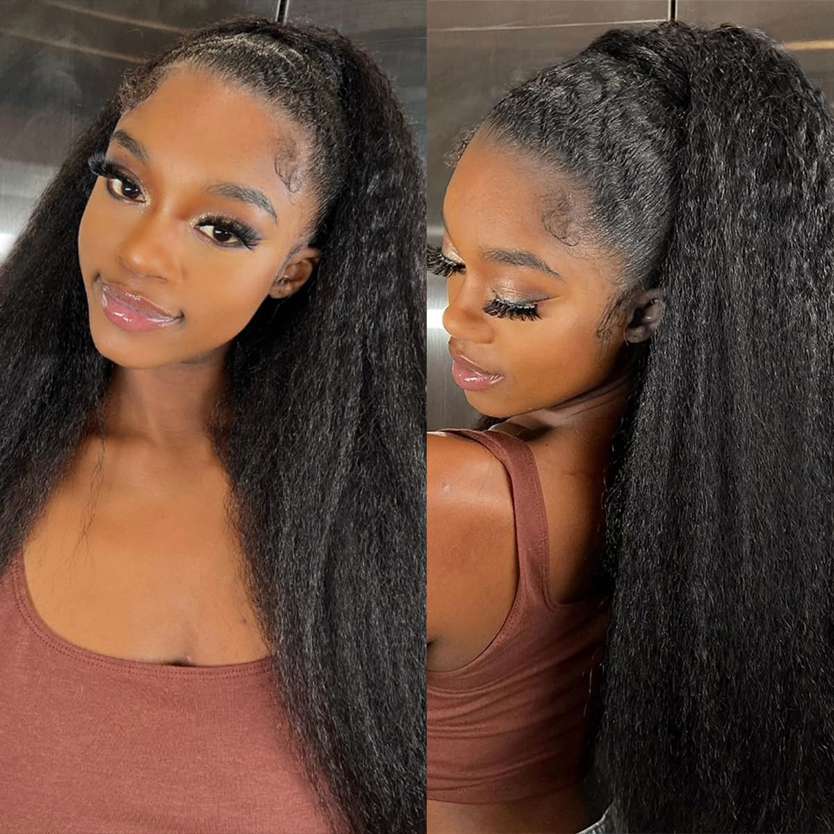 Kinky Straight Brazilian Human Hair Bundles - Unprocessed Yaki Hair