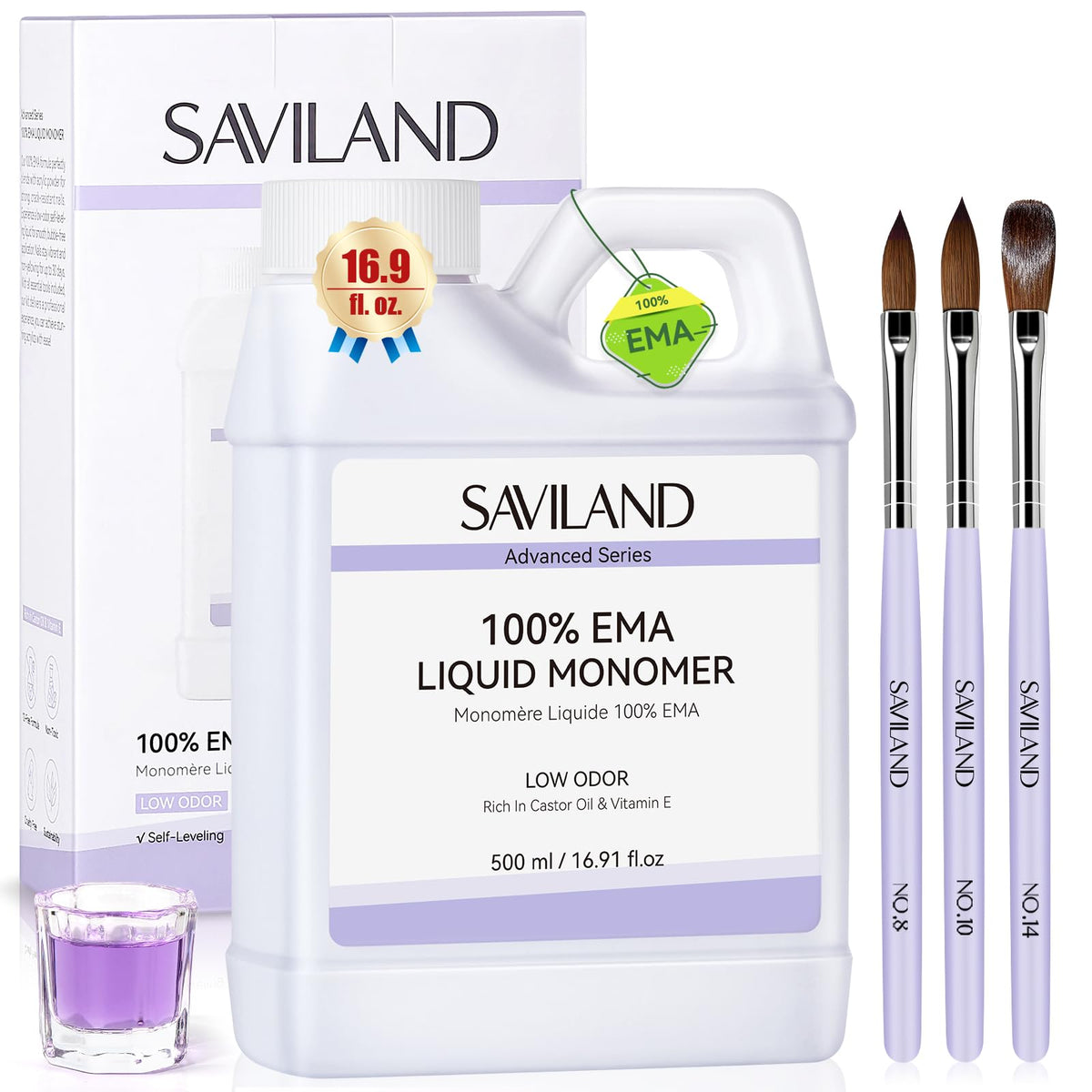SAVILAND 100% EMA Acrylic Liquid Monomer Nail Extension Set with Brushes