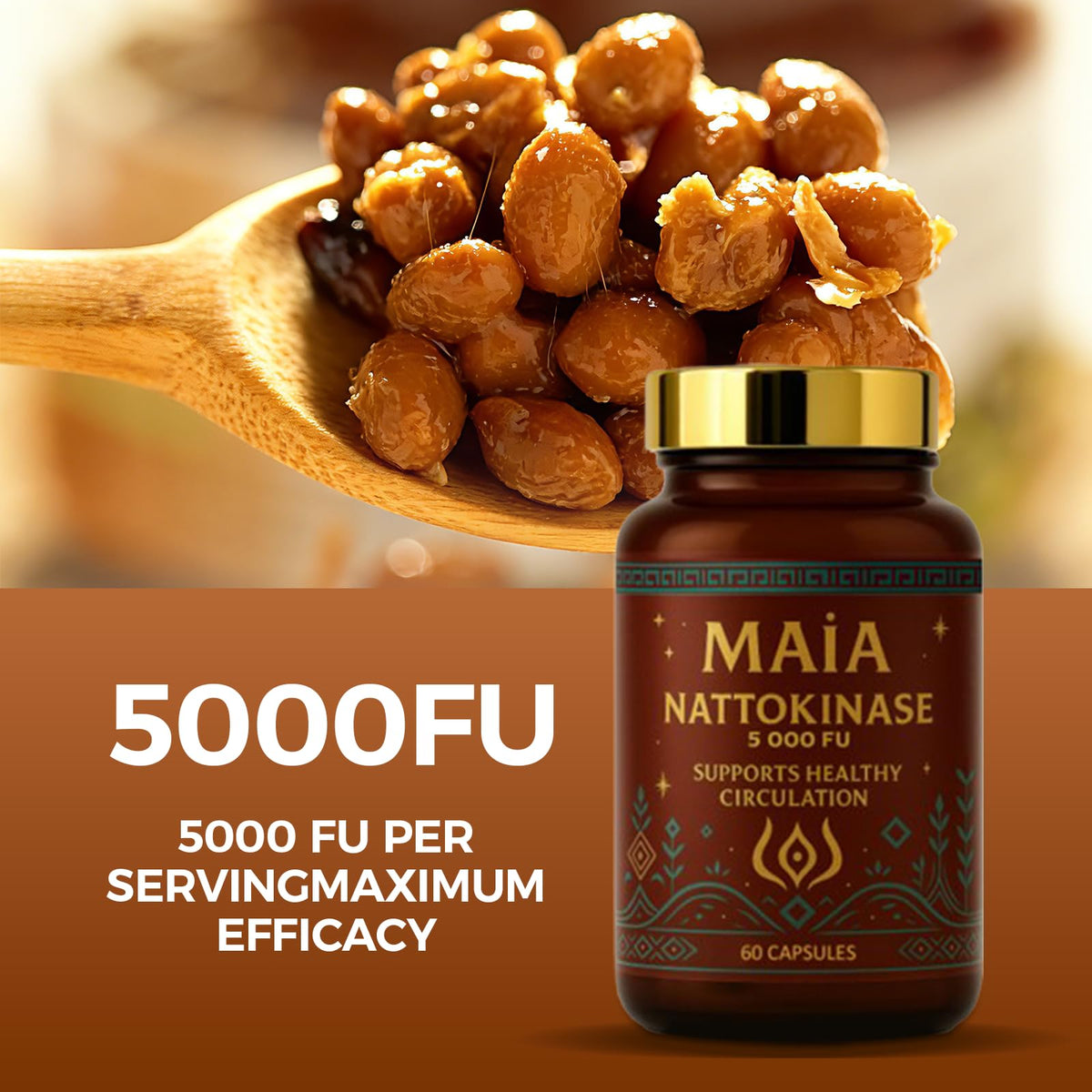 Maia Nattokinase Supplement 5000 FU with Vegetarian Capsules