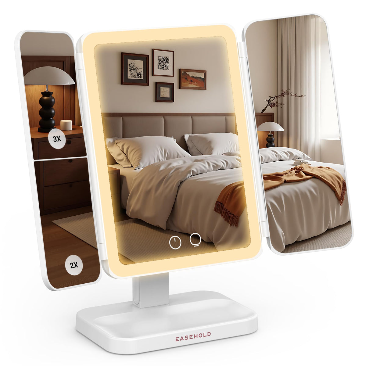 EASEHOLD Rechargeable Trifold Lighted Makeup Vanity Mirror