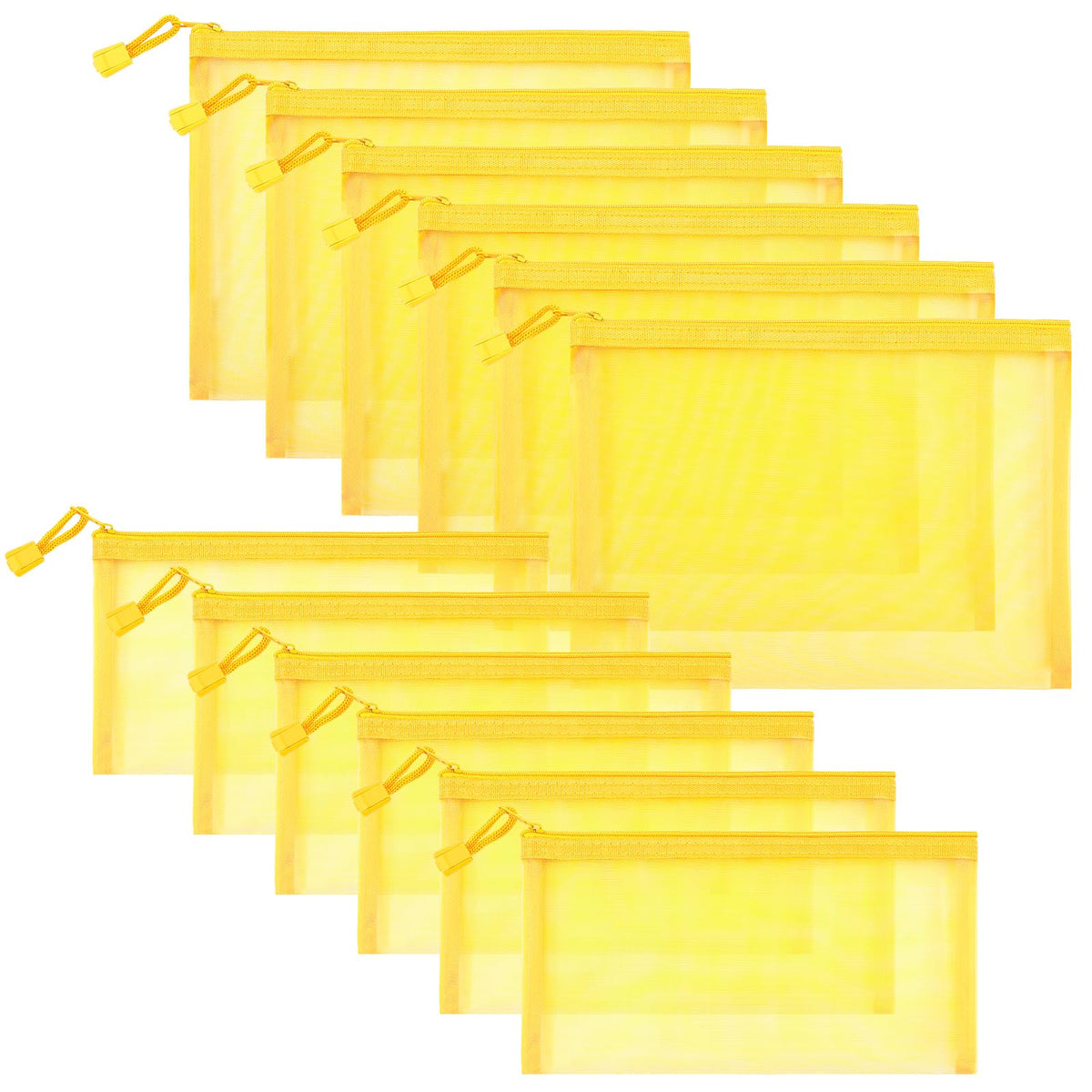12-Piece Zipper Nylon Mesh Pouches, Clear Multipurpose Storage Bags