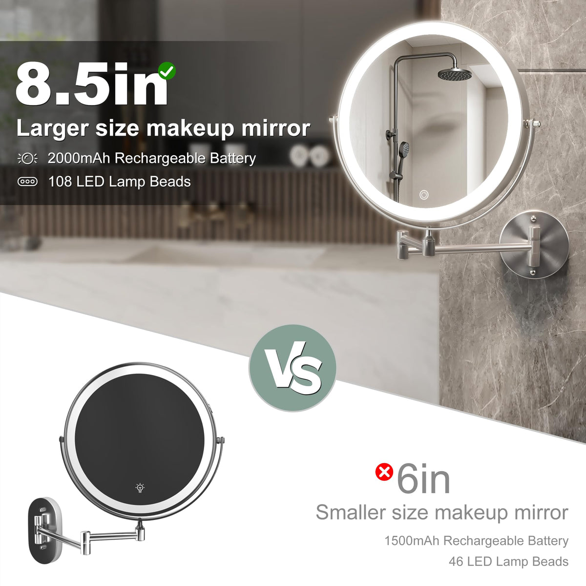 Hasipu Wall Mounted LED Makeup Mirror with Magnification