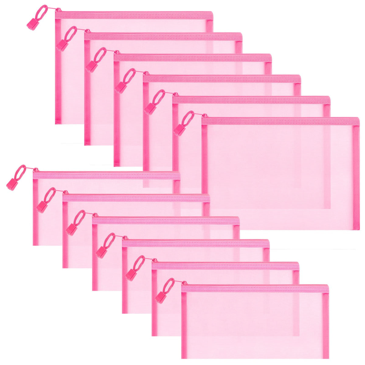12-Piece Zipper Nylon Mesh Pouches, Clear Multipurpose Storage Bags