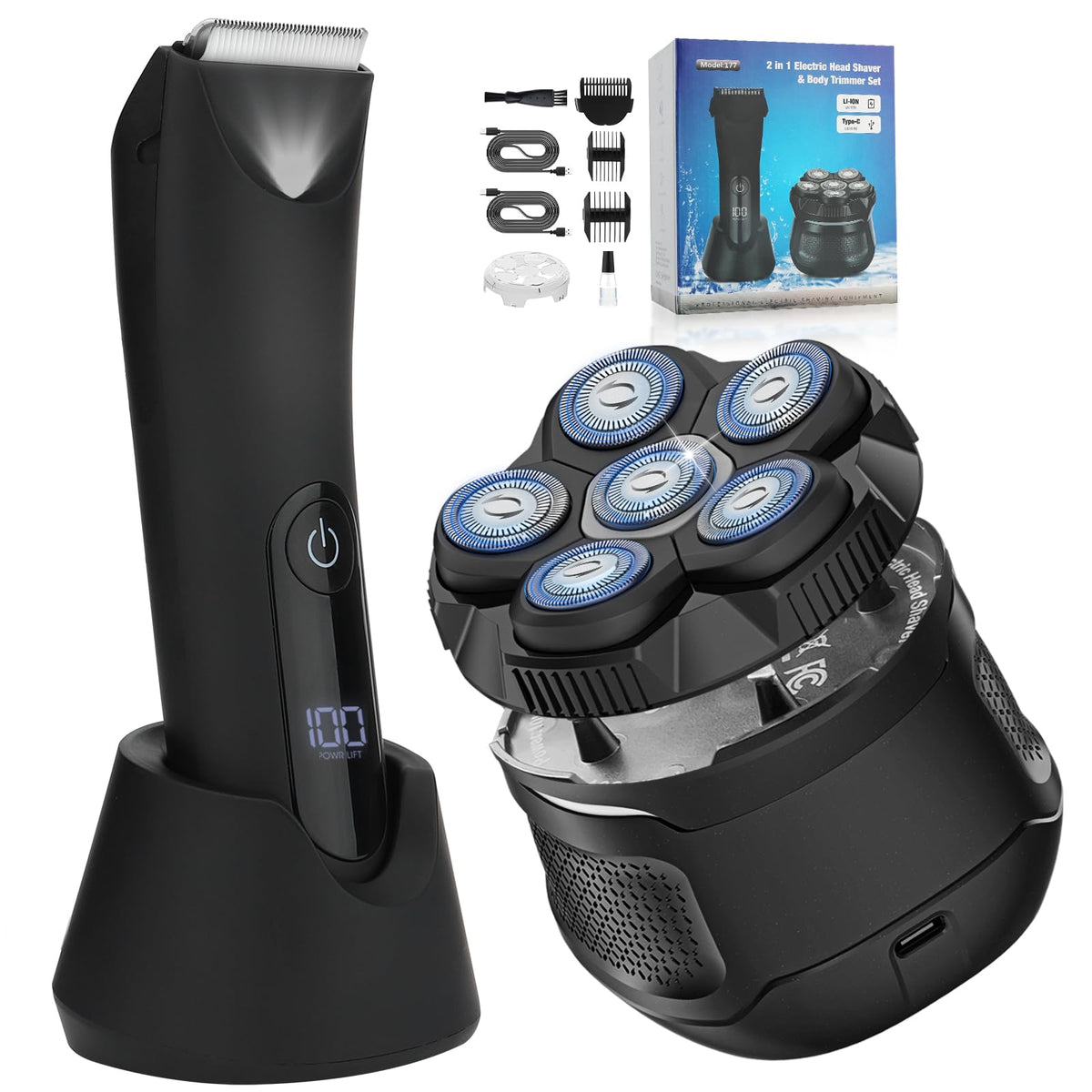 2-in-1 Men's Head and Body Shaver Grooming Kit, IPX7