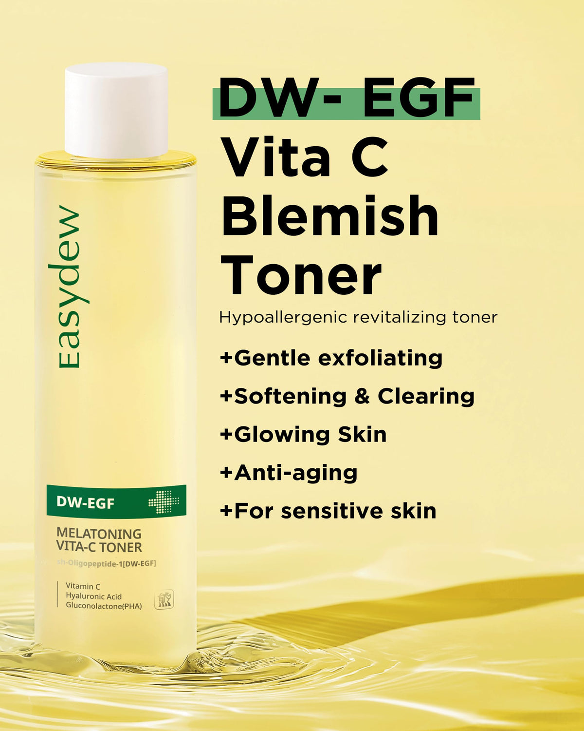 EASYDEW DW-EGF Peptide M Vita-C Revitalizing Hydrating Toner, 5.07 fl oz