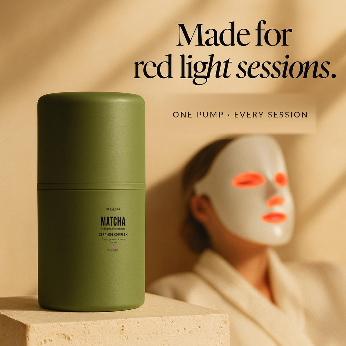 Berkland Matcha Red Light Therapy Activation Serum for Face & Neck, 1 fl oz