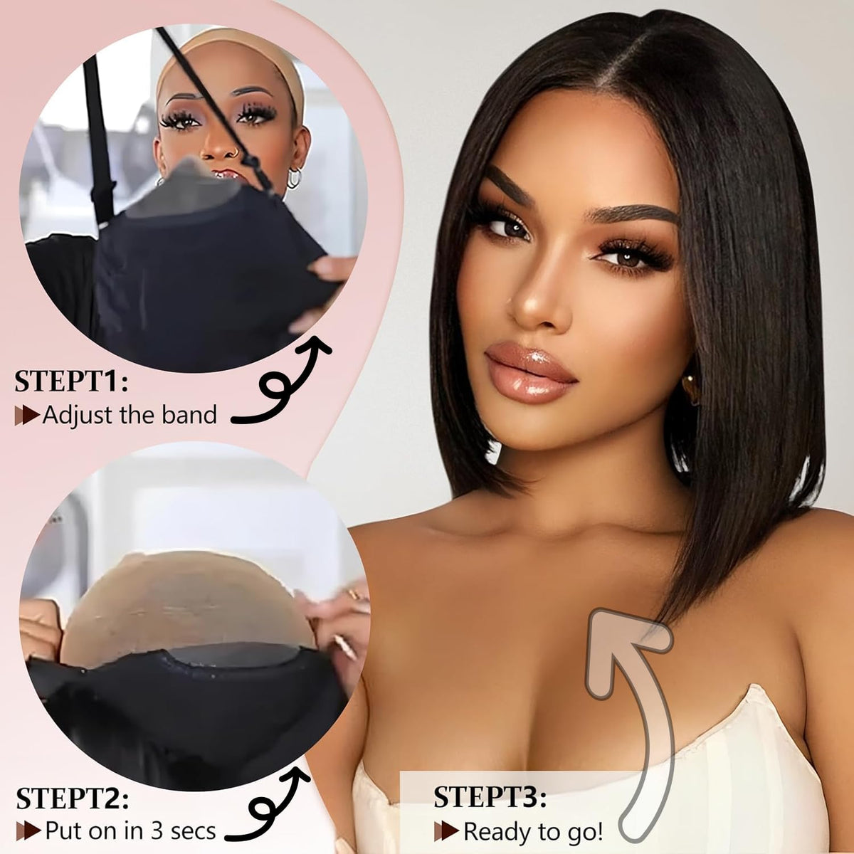 100% Brazilian Human Hair Glueless Pre-Plucked Lace Bob Wig