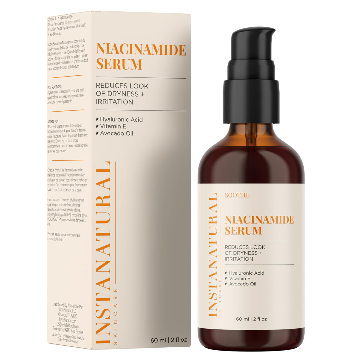InstaNatural Niacinamide Face Serum with Hyaluronic Acid and Vitamin E, 2 Fl Oz