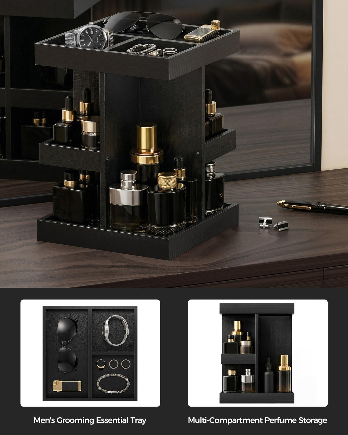 ProCase 3-Tier 360° Rotating Wooden Cologne Organizer