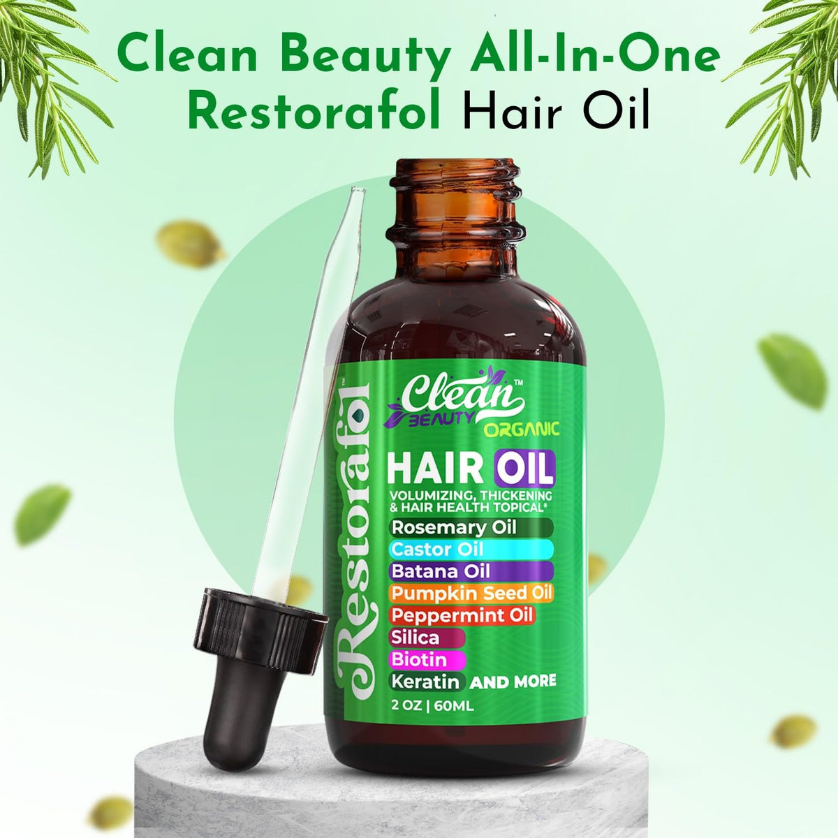 Clean Beauty Rosemary Hair Growth Oil with Castor, Batana, Biotin & Keratin