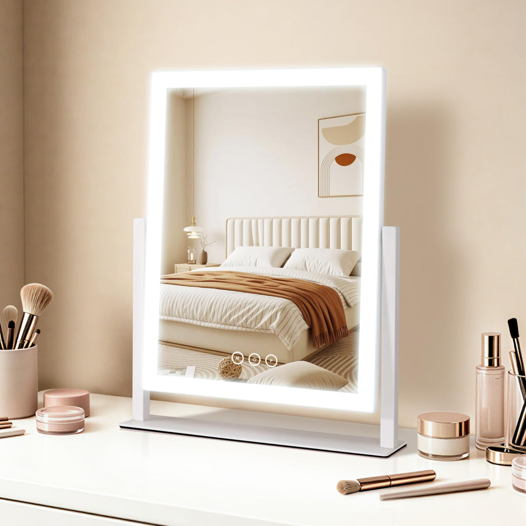 Lighted Vanity Makeup Mirror with 3 Color Modes, Dimmable, 360° Rotation