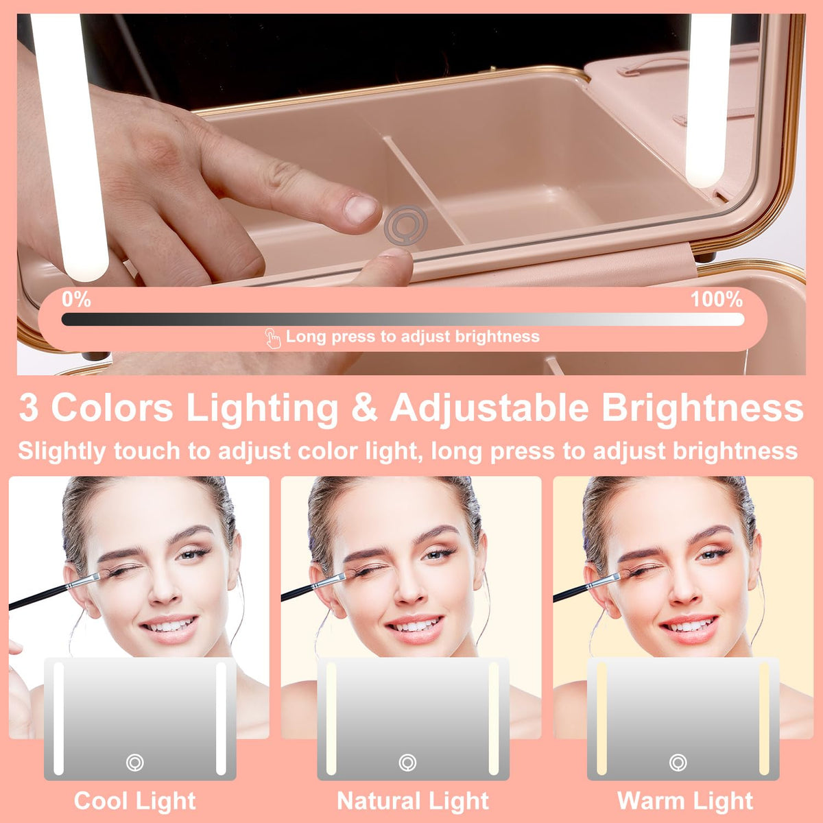 Mocado Travel Makeup Case with Lighted Mirror and Brush Dividers