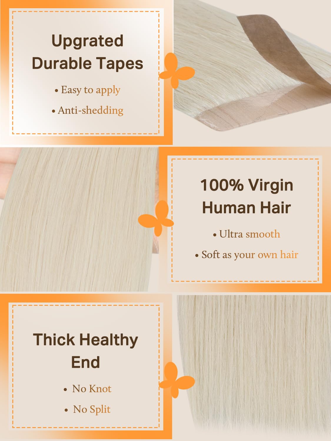 DOORES Remy Human Hair Tape-In Extensions with Invisible Seamless Weft