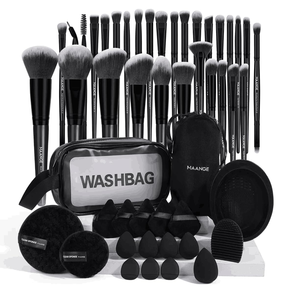 MAANGE Makeup Brush Set with Soft Synthetic Bristles and Carrying Bag