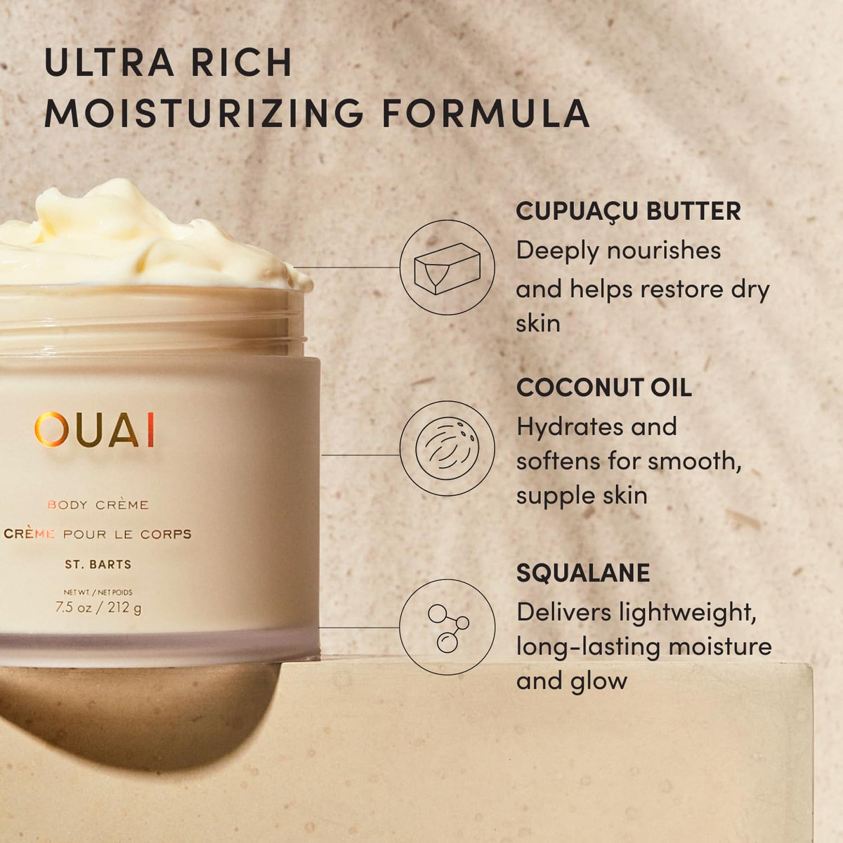 OUAI Body Cream - Whipped Moisturizer with Cupuaçu Butter, Coconut Oil & Squalane