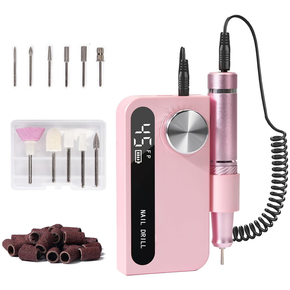 Cordless Electric Nail Drill Rechargeable Nail File Machine Kit - Pink