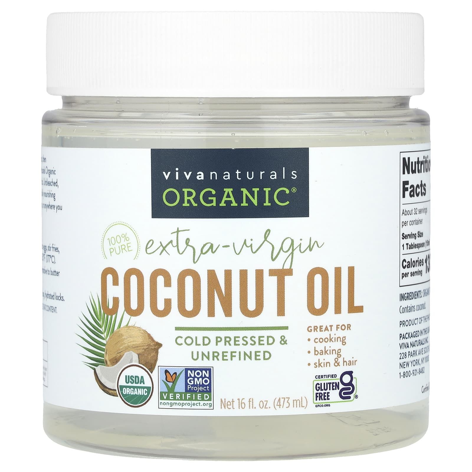 Viva Naturals, Organic Extra-Virgin Coconut Oil, 16 fl oz (473 ml)