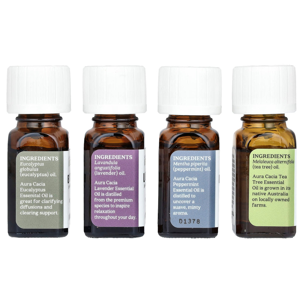 Aura Cacia, Pure Essential Oils, Discover Kit, 4 Bottles, 0.25 fl oz (7.4 ml) Each