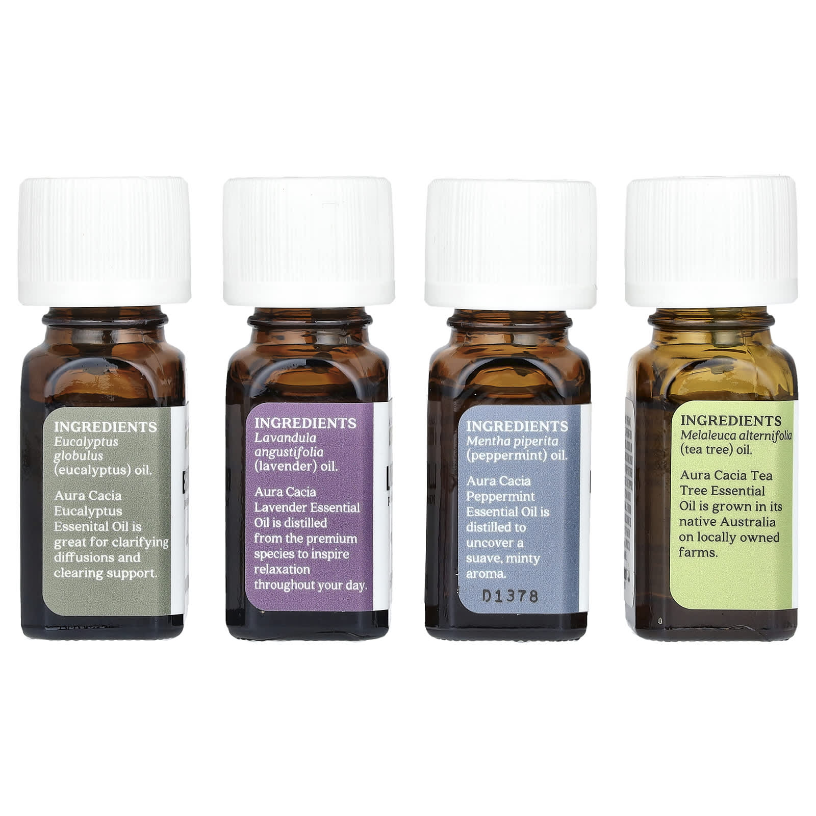 Aura Cacia, Pure Essential Oils, Discover Kit, 4 Bottles, 0.25 fl oz (7.4 ml) Each
