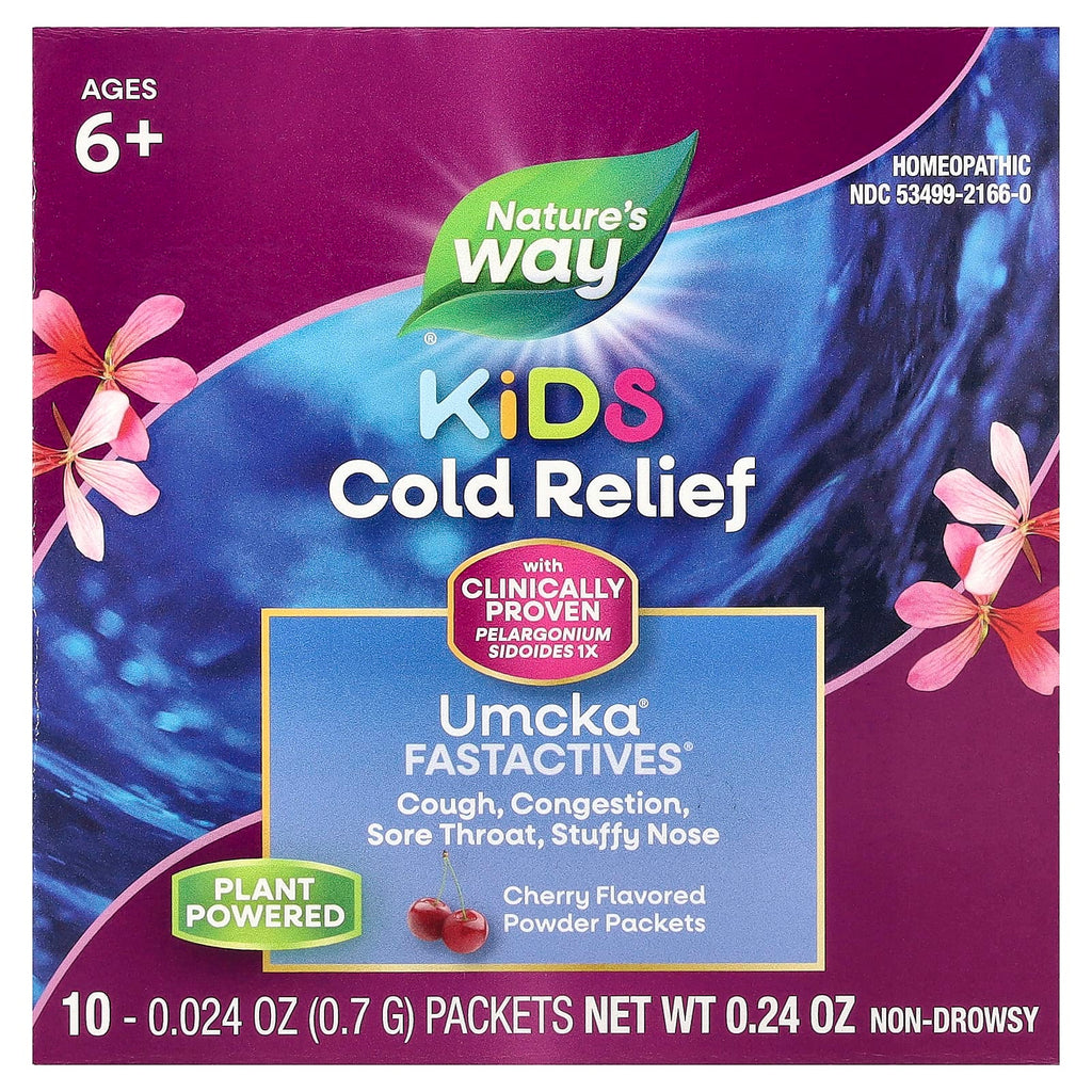 Nature's Way, Umcka, Kids ColdCare, FastActives, For Ages 6 and UP, Cherry, 10 Powder Packets, 0.024 oz (0.7 g) Each