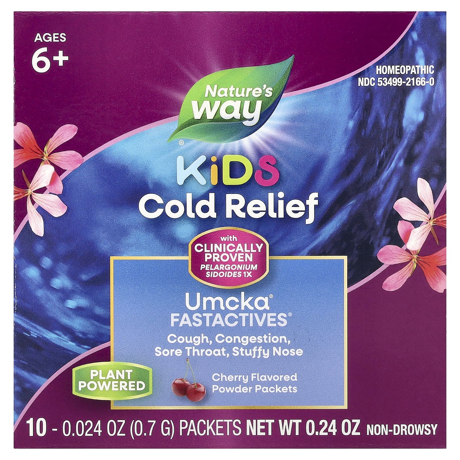 Nature's Way, Umcka, Kids ColdCare, FastActives, For Ages 6 and UP, Cherry, 10 Powder Packets, 0.024 oz (0.7 g) Each