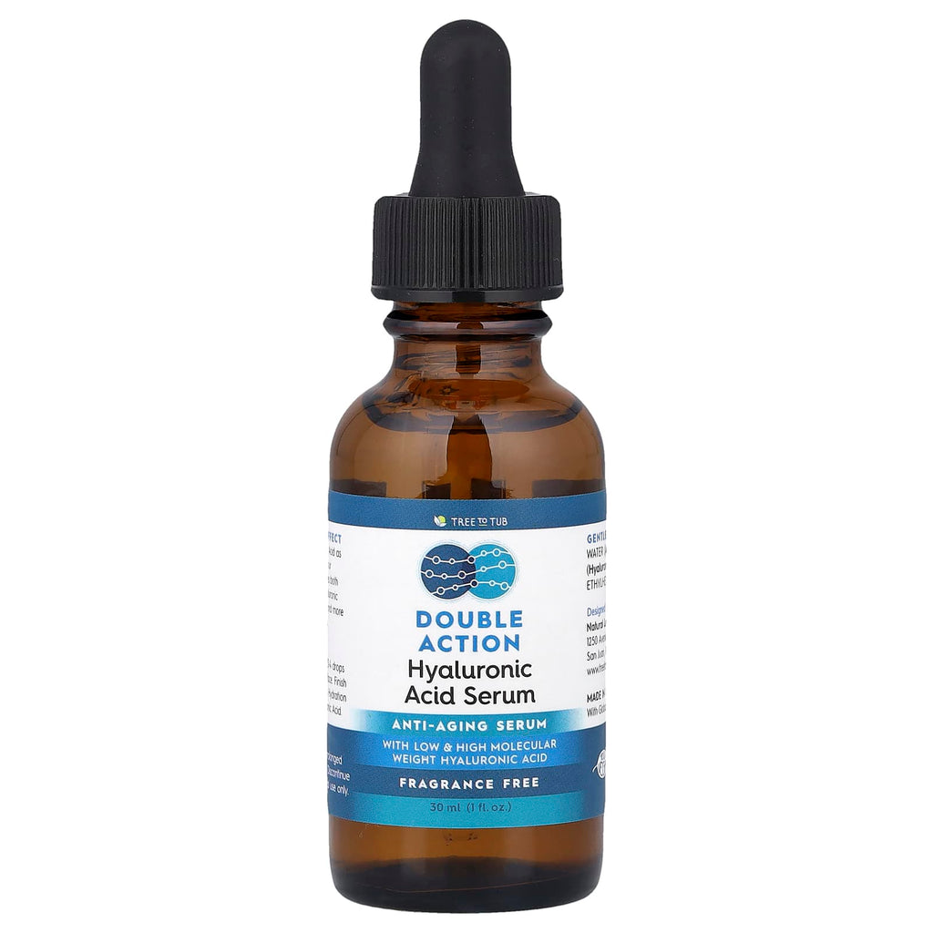 Tree To Tub, Double Action Hyaluronic Acid Serum, Fragrance Free, 1 fl oz (30 ml)