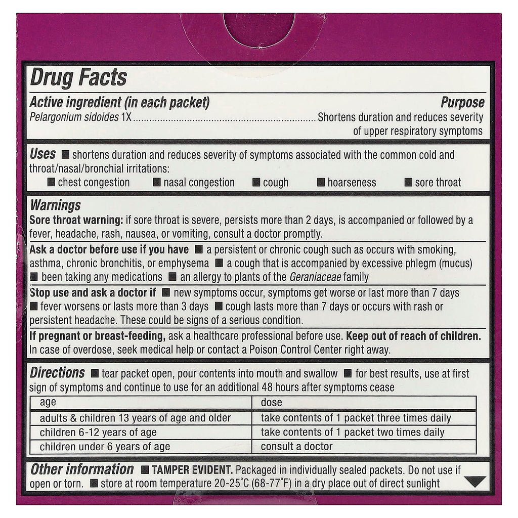 Nature's Way, Umcka, Kids ColdCare, FastActives, For Ages 6 and UP, Cherry, 10 Powder Packets, 0.024 oz (0.7 g) Each